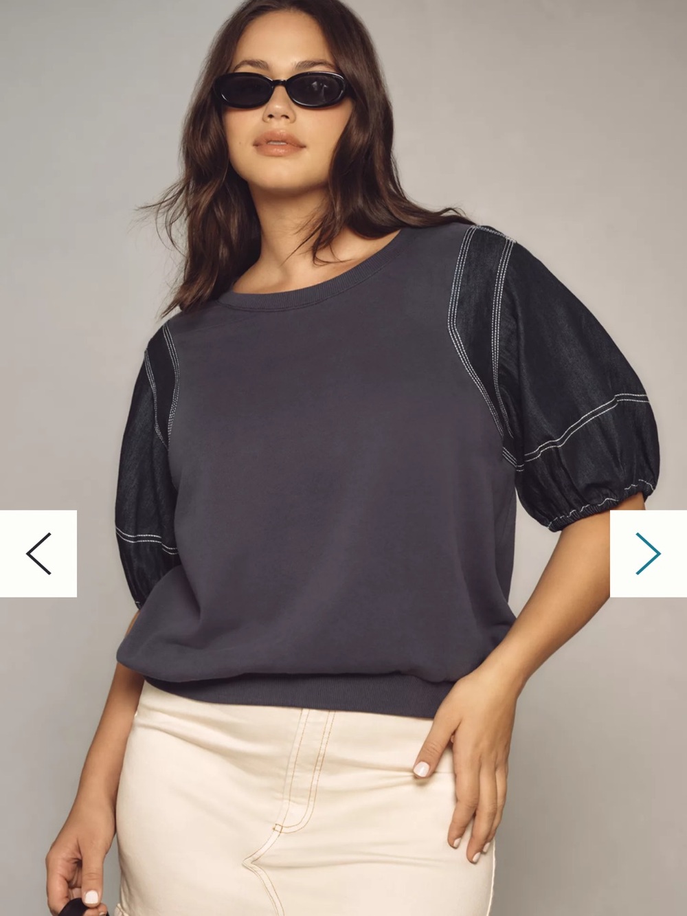 Pilcro Denim Sleeve Twofer Sweatshirt Top
